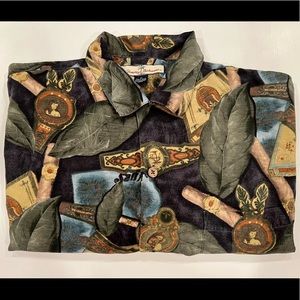 vintage • Tommy Bahama printed button-up • 100% silk • size M